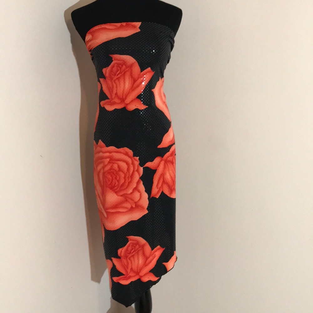 ❤️ CACHE Sequin Rose Floral Strapless Dress ❤️